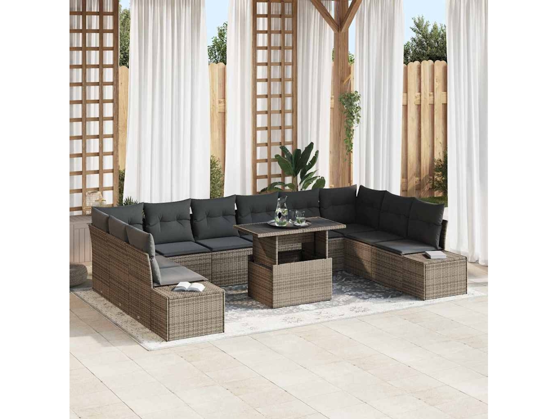 Vidaxl Conjunto De Sofá De Jardim 11 Unid. Cinzeto Vime Pe