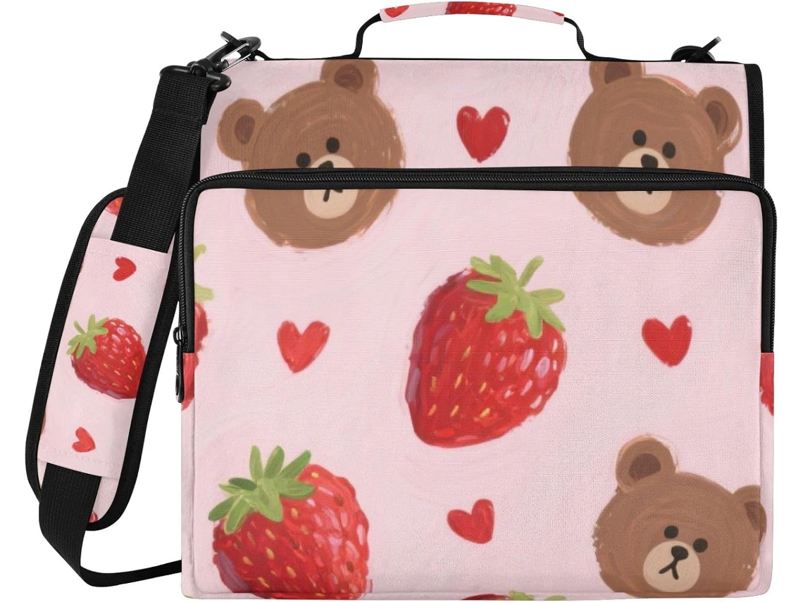 Organizador Fofo De Urso Marrom Morango 3, 8cm 1, 5 Polegadas, Com 3 Argolas, Fecho E Alça De Ombro, Vários Bolsos