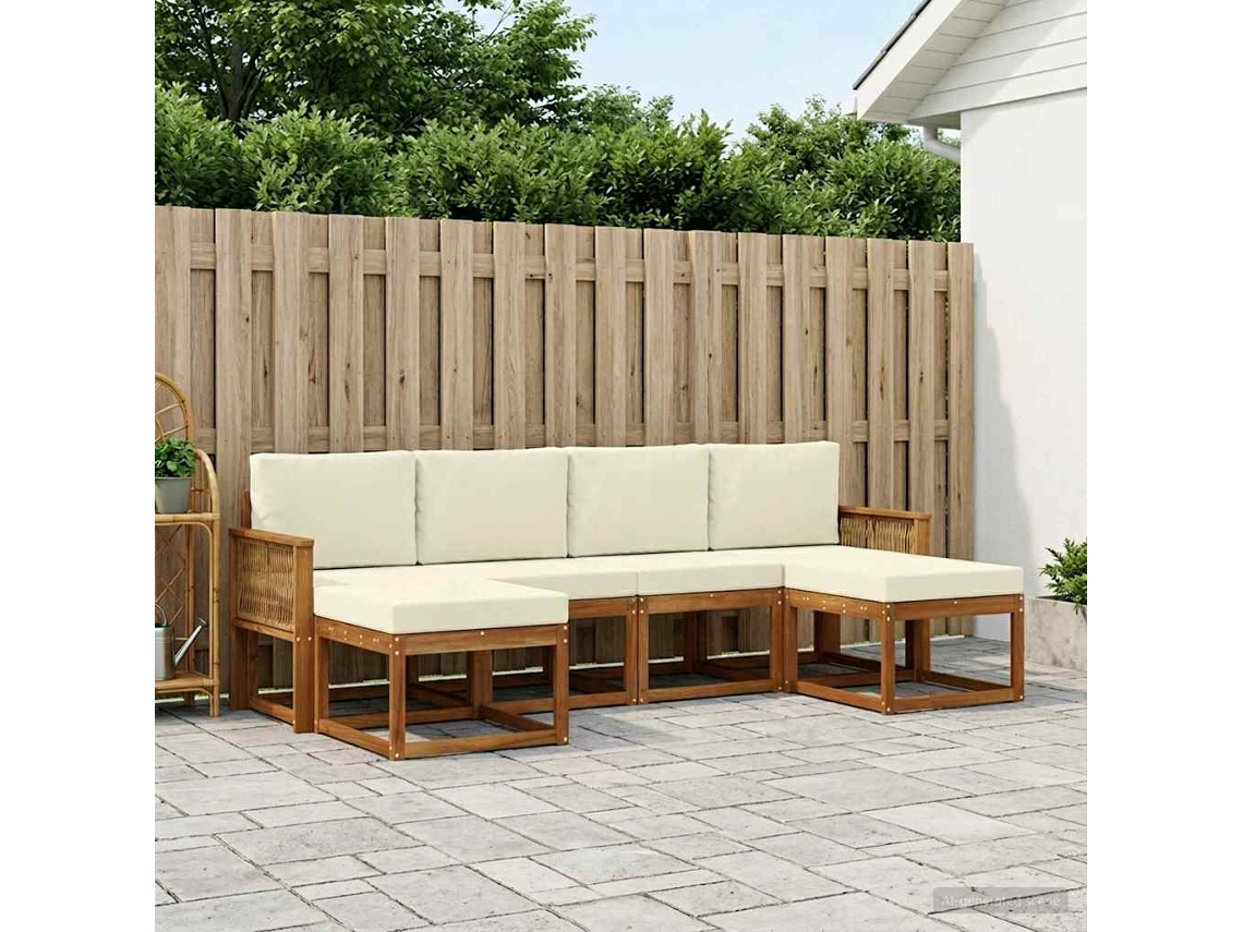 Vidaxl Conjunto De Sofás Para Exterior 6 Unid. Natural E Creme