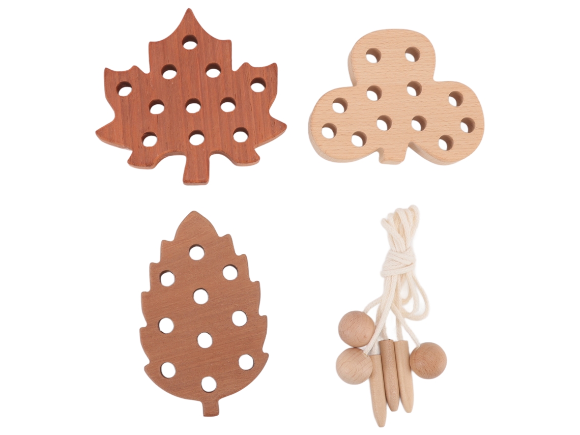 Primerox brinquedo de Passagem de Folhas em Madeira para Crianças Kit Educativo com 3 Cordas e 3 Brinquedos