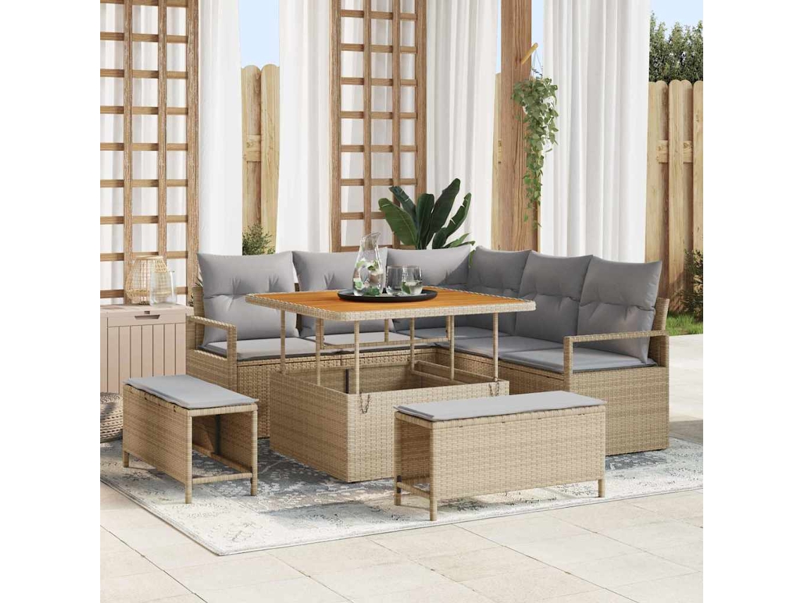 Vidaxl Conjunto De Sofá De Jardim 8 Unid. Bege Vime Pe