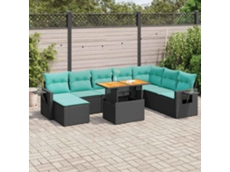 Vidaxl 9 Pcs Conjunto de Sofás P/ Jardim C/ Almofadões Vime Pe Preto