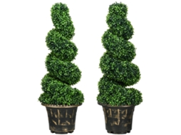 Buxo Artificial em Espiral, Conjunto 2 Plantas com Vaso, 90 Cm Verde