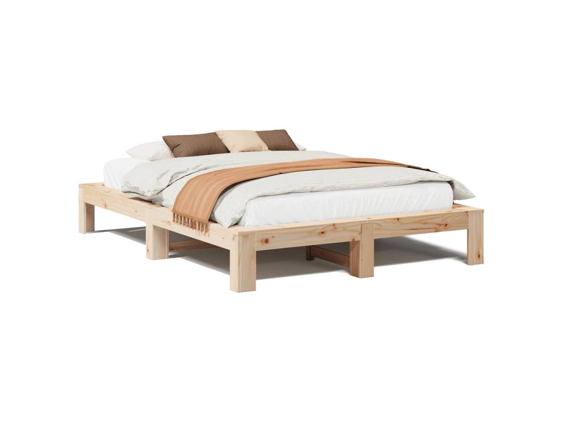 Conjunto 1 Estrutura Da Cama Vidaxl Marrom Madeira De Pinho Maciça (221.5 X 171.5 X 31.5 Cm)