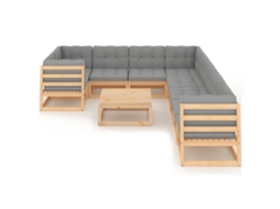Maison Exclusive - 10 Pcs Conjunto Lounge De Jardim C/ Almofadões Pinho Maciço