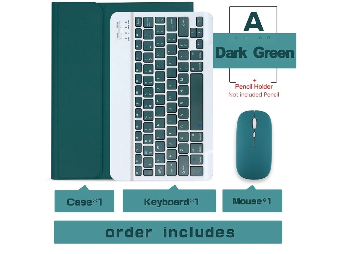 Capa Com Teclado Para Tablet Lurelia, Compatível Com I Pad Mini 7 De 8,3" 2024, Verde Escuro, Teclado Bluetooth, Rato 2.4g