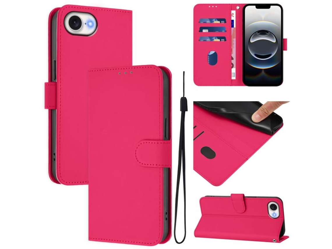 Capa De Couro Sintético Para Iphone 17e - Toque Suave - Cor Sólida - Com Cordão
