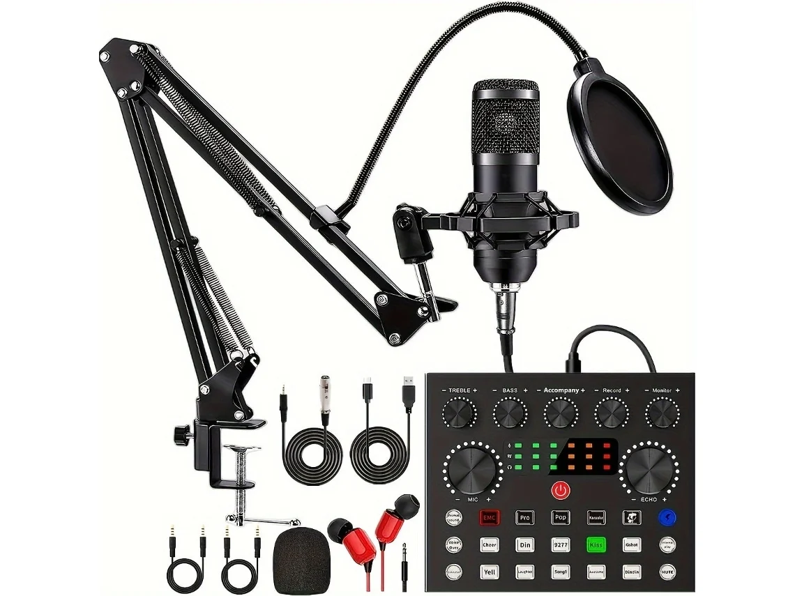 Conjunto De Microfone Para Podcast Bm800 Com Modificador De Voz V8s Para Canto Ao Vivo Em Podcasts Preto 