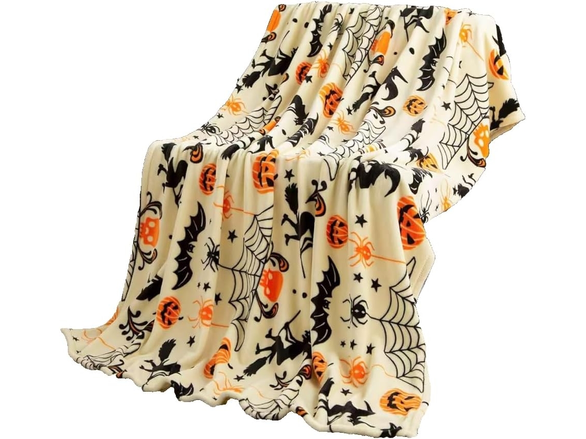Manta de Flanela Syjym com Estampa Abóbora para o Halloween, Ideal para Quarto, Sala de Estar