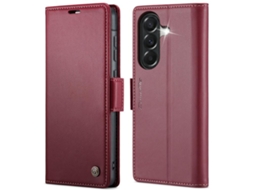 Capa Para Samsung Galaxy A57 5g De Couro Com Textura De Lichia E Fecho Borboleta Com Proteção E Sistema Rfid Antirroubo Vermelha