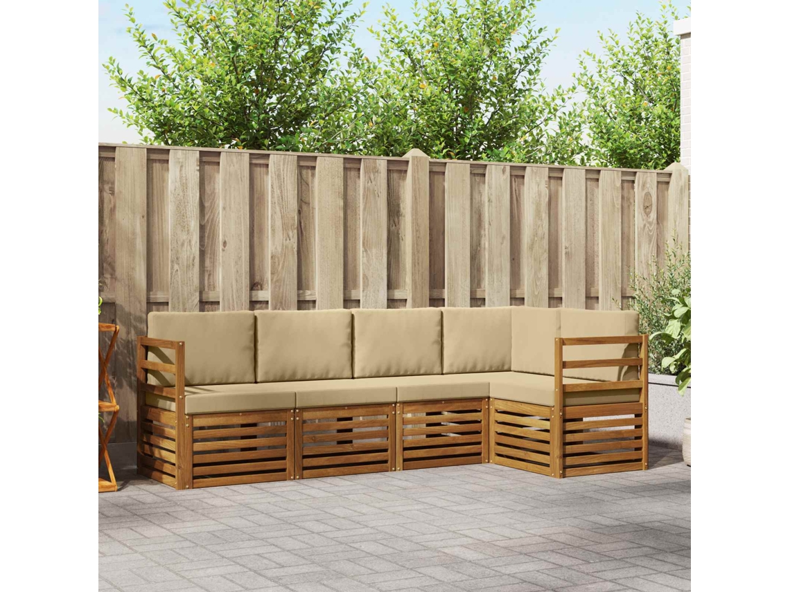 Vidaxl Conjunto De Sofá Sectional Com Almofada 5 Pcs Natural E Bege