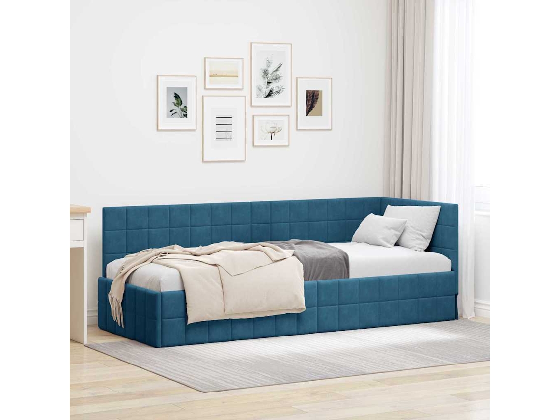 Vidaxl Estrutura De Cama De Canto Azul 80 Cm X 200 Cm Veludo