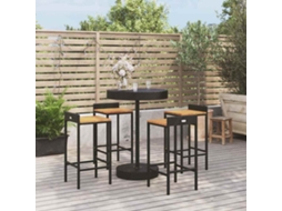 Vidaxl 5 Pcs Conjunto De Bar P/ Jardim Vime Pe/acácia Maciça Preto