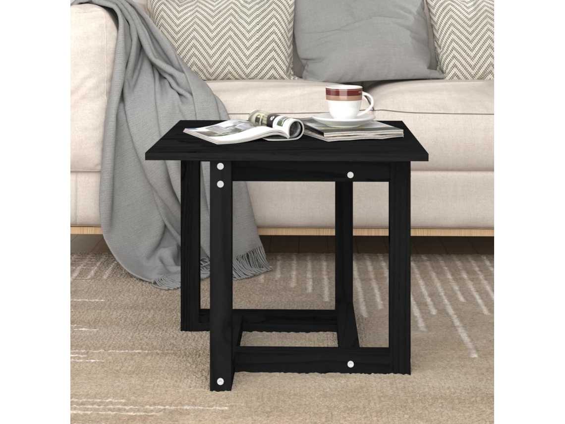 Vidaxl Mesa De Centro 50x50x45 Cm Madeira De Pinho Maciça Preto
