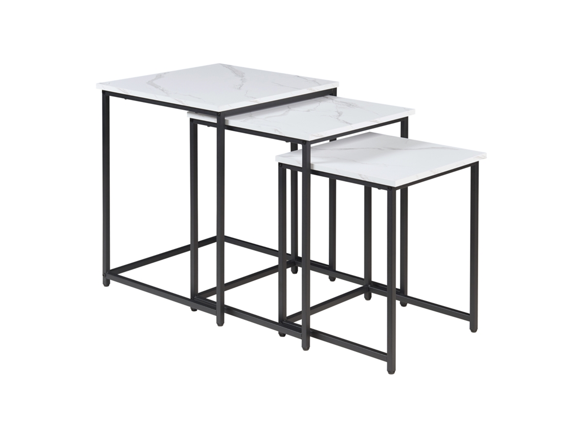 Conjunto de 3 mesas de encaixe Trollhättan aglomerado - Mármore branco [[EN.CASA]]