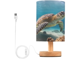 Abajur De Cabeceira Led Em Formato Tartaruga Marinha Para Quarto, Luminária De Leitura Com Cúpula Tecido, Base De