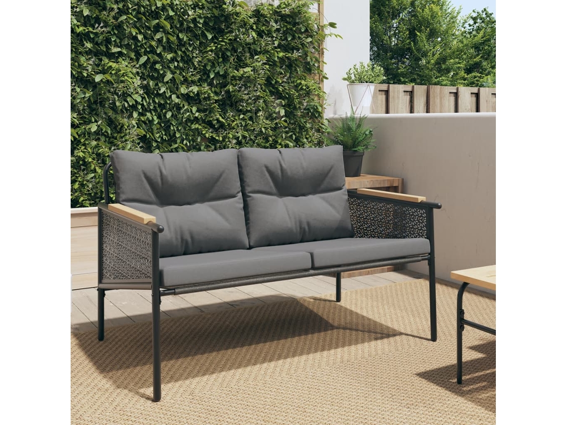 Banco De Jardim Com Almofadões 116 Cm Aço Preto Dkd Home Decor