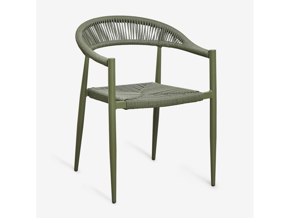 Sklum Cadeira De Jardim Empilhável Com Braços Em Alumínio E Rattan Sintético Amatria Ratán Pe Verde Azeitona Intenso