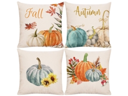 Conjunto de 4 Capas de Almofada Composições Aquareladas de Outono com Abóbora e Folhas NEVEANCE
