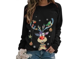 Jerséis De Natal Para Mulher Suaves Com Mangas Longas E Estampas Natalinas Negro M