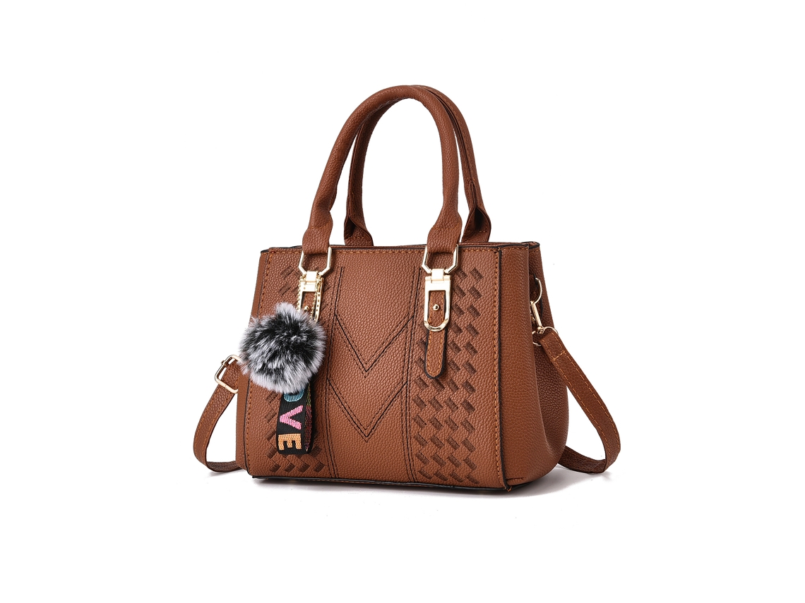 Bolsa Feminina de Grande Capacidade 2026, Bolsa de Ombro, Chaveiro com Pompom, Bolsa Pequena amarelo Terroso YUNZII