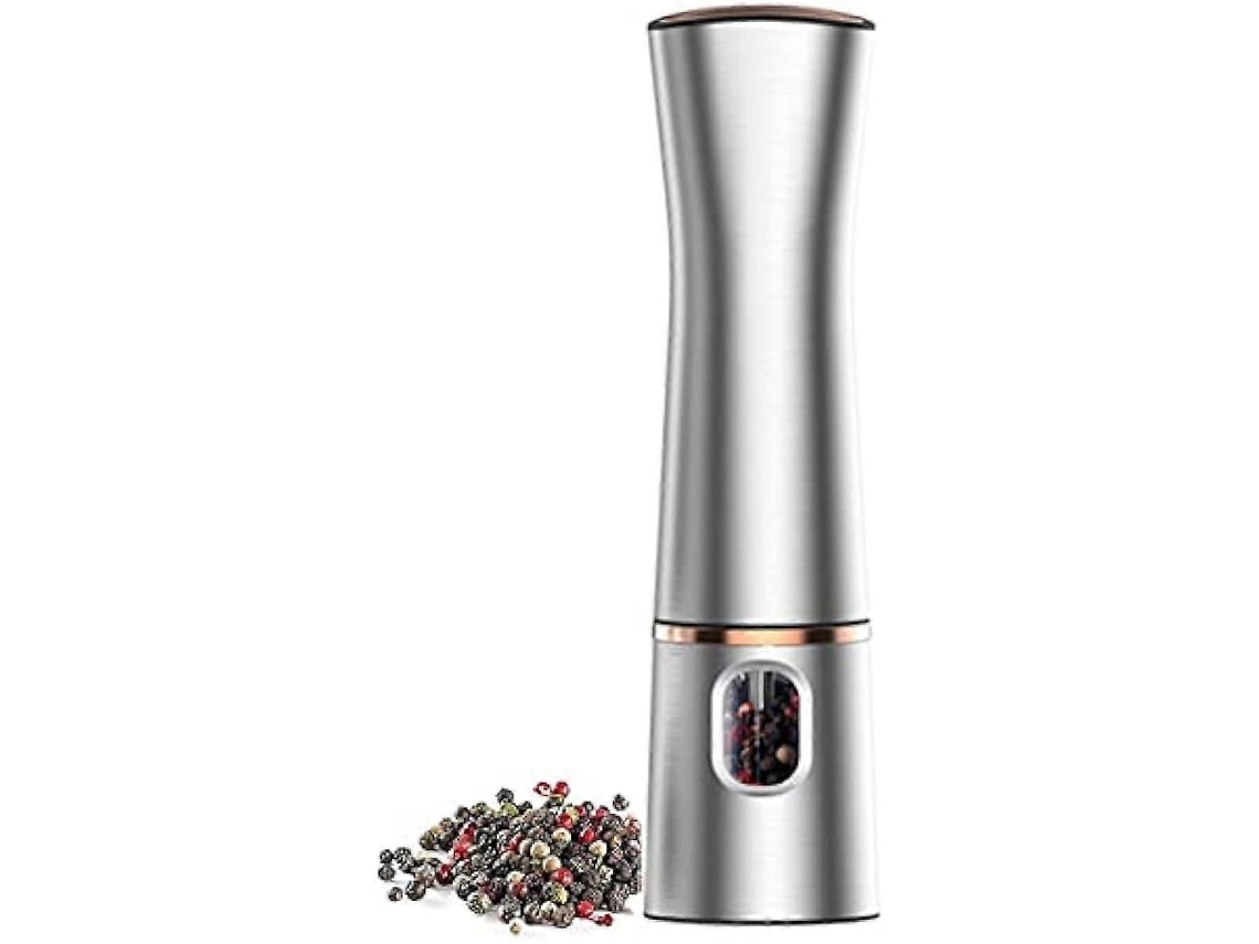Moedor de Especiarias Elétrico para Sal e Pimenta, Feito Aço Inoxidável, com Cerâmica Ajustável Visor T Ransparente. GOKOCO