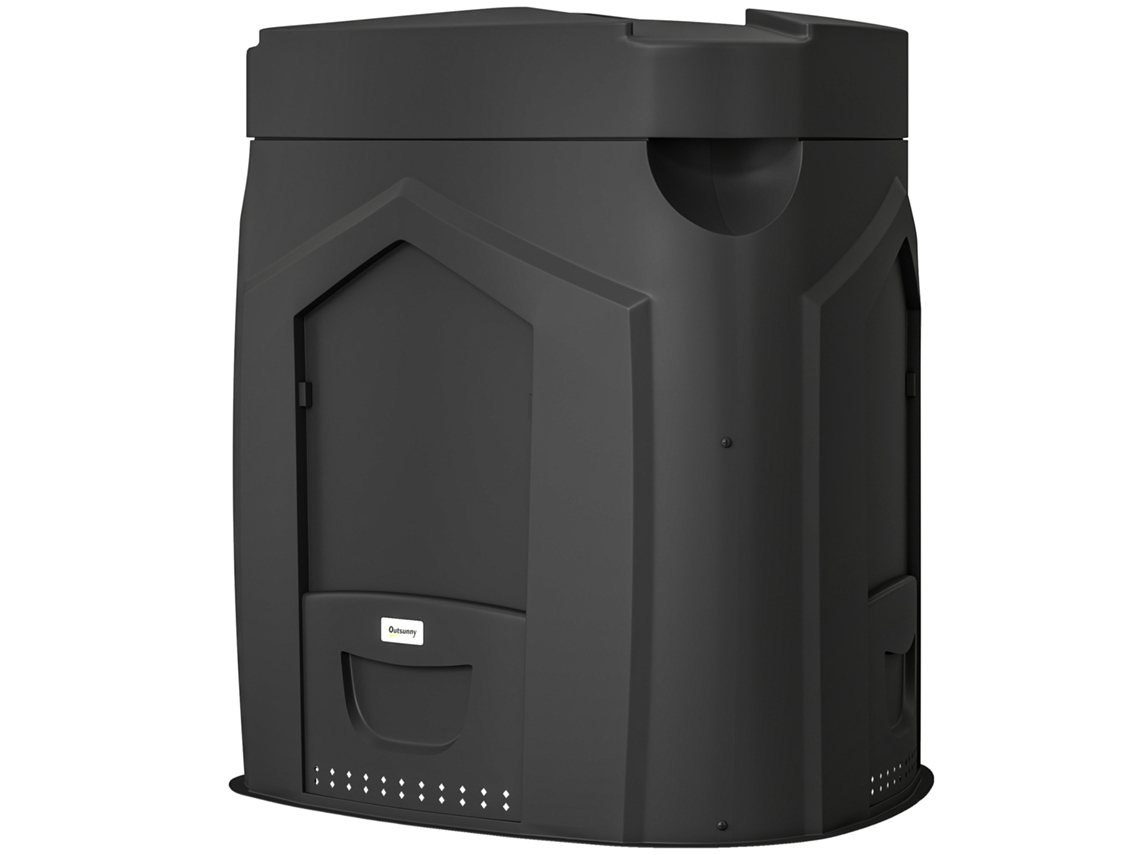 Compostor De Jardim. Composteira Externa De 240l. Feito De Polipropileno. 3 Portas. 66 Ventilações. 78 X 75 X 78 Cm. Preto