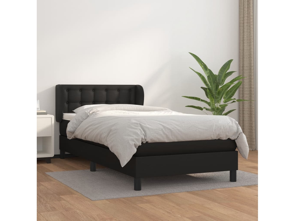 Vidaxl Cama com Molas/colchão 80x200 Cm Couro Artificial Preto