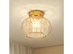 Plafoniera Led Moderna e Minimalista em Gaiola com 18 Cristais,metal Dourado,ø27x19 Cm BTFORUS