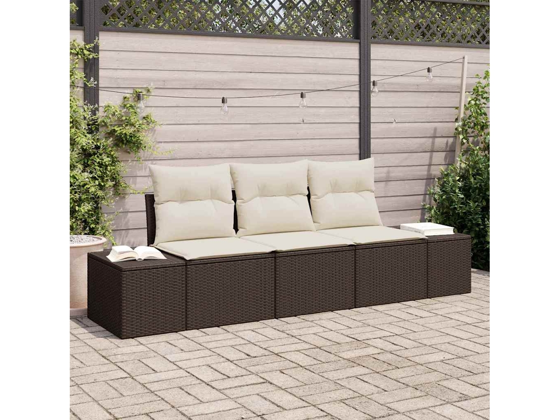 Vidaxl Conjunto De Sofá De Jardim 3 Unid. Marrom E Creme Vime Pe