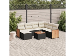 8 Pcs Conjunto Sofás De Jardim Com Almofadões Vime Pe Preto Haochrymec