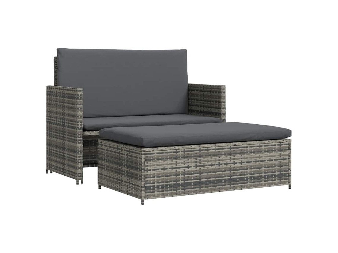 2 Pcs Conjunto Lounge De Jardim C/ Almofadões Vime Pe Cinza Dkd Home Decor