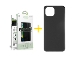 Pack 1 x Película de Vidro Temperado Anti-Spy + Capa GANDY Apple iPhone 16 Silicone Liso Preto