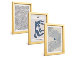 Pinturas Murais Modernaslinhas Abstratas Azuis Moldura Dourada Fotos Para O Corredor Espelharte (3 Peças 20x30 Cm)