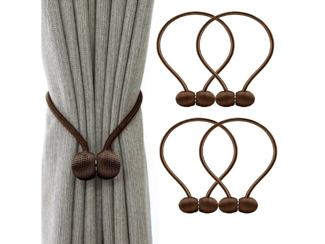 Conjunto De 4 Suportes Magnéticos Para Cortinas, Com Fivela Para Cortinas Trançadas . Aquaforge (cor Café)