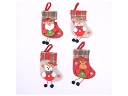 Meias de Natal, conjunto de 4 peças com desenhos de Papai Noel, boneco de neve, rena e urso, decoração natalina.