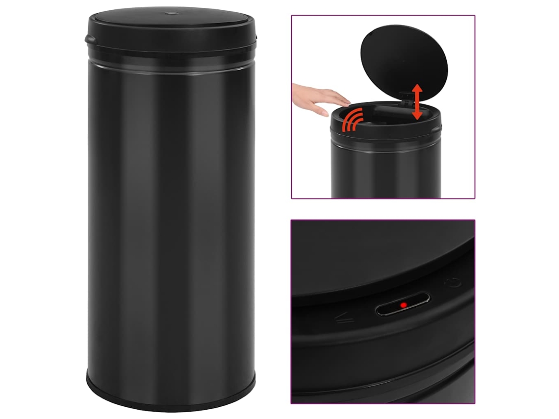 Vidaxl Caixote Do Lixo Com Sensor Automático 80 L Aço Carbono Preto