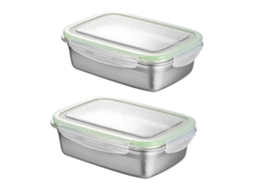 2 Caixas de Almoço de Aço Inoxidável Portáteis com Tampa Hermética Recipientes para Comida 19,4x14x7cm Verde (verde 850ml + 350ml)
