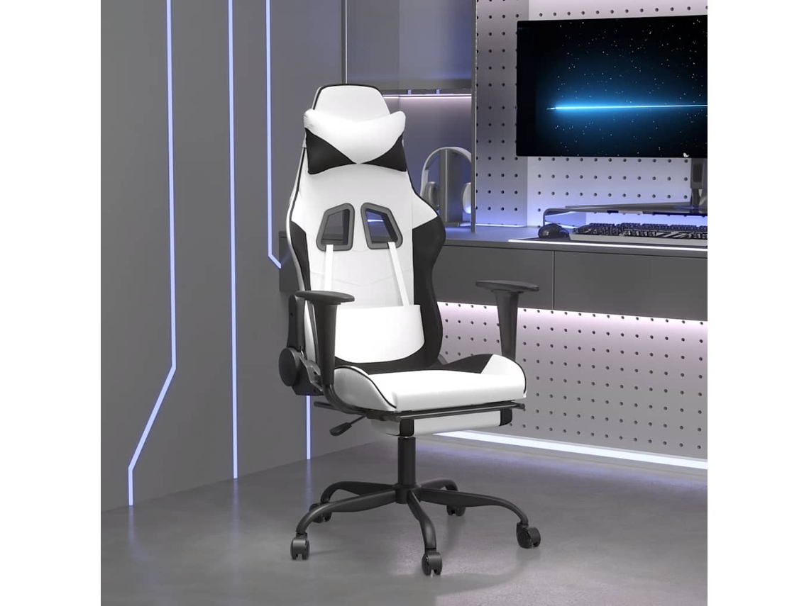 Vidaxl Cadeira Gaming Massagens C/ Apoio Pés Couro Artif. Branco/preto