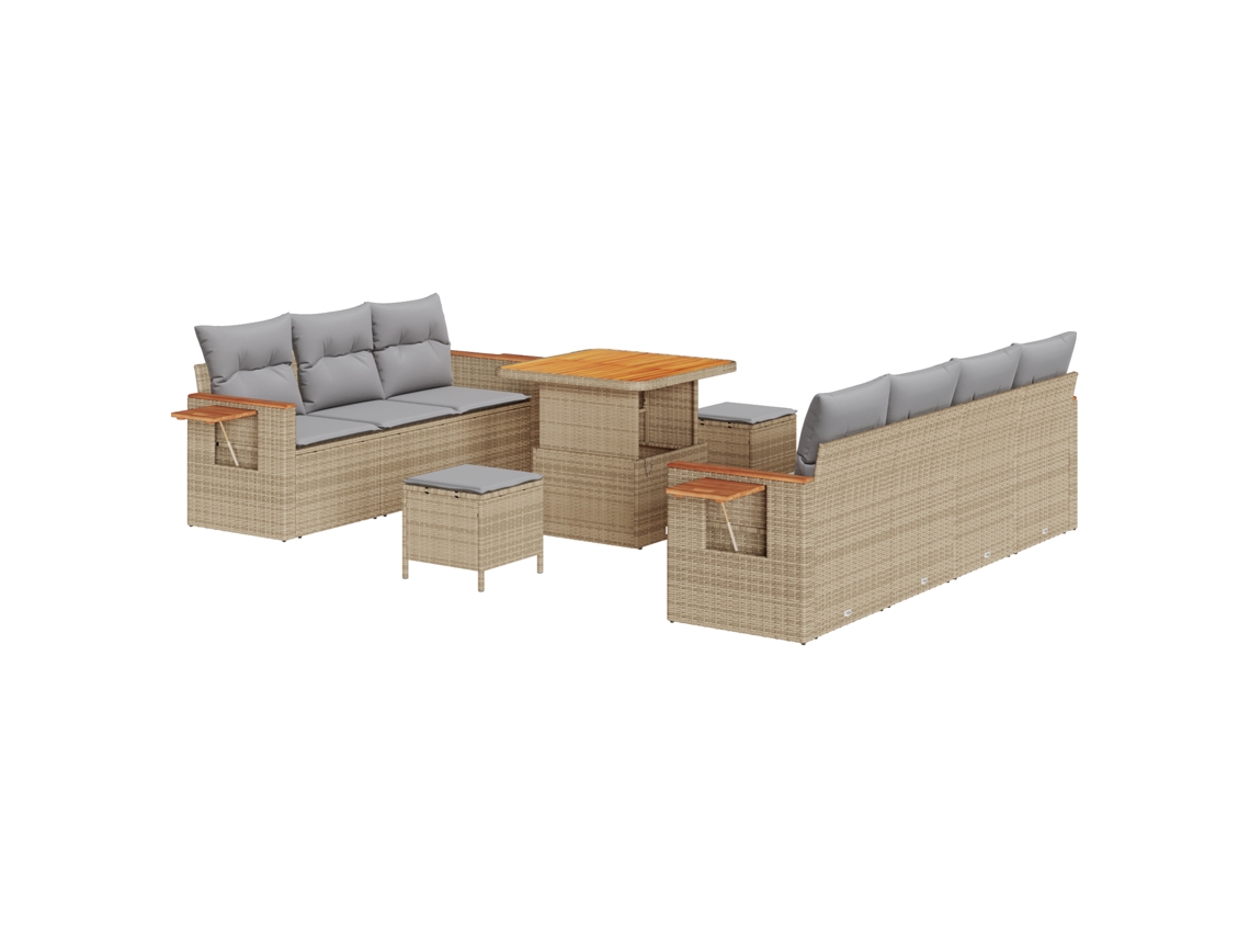 Conjunto 13 Sofá De Jardim Vidaxl Bege Vime Pe (234 X 204 X 85 Cm)