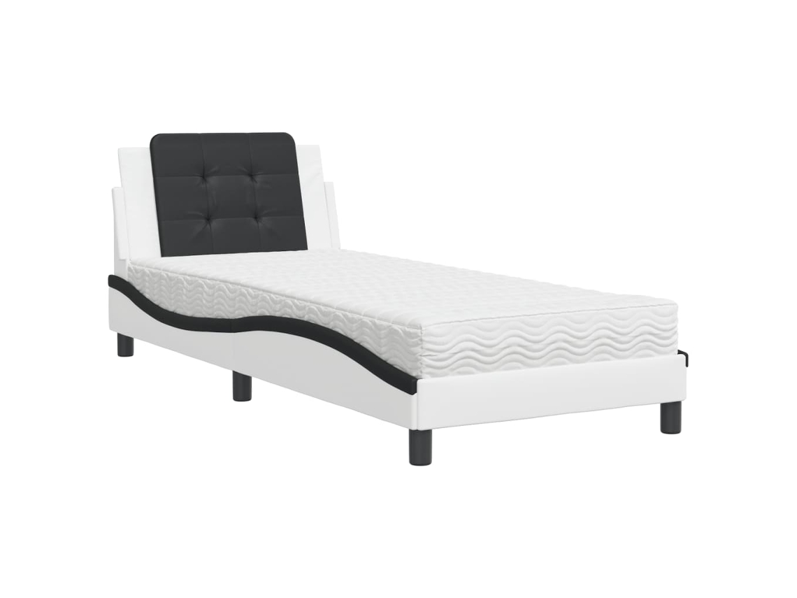 Estrutura de Cama MAISON EXCLUSIVE Zadar sem Colchão 90x190 Cm em Couro Artificial Preto e Branco