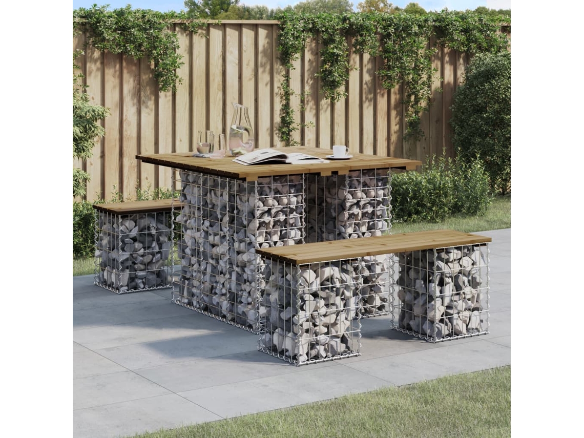 Vidaxl Mesa De Jardim Com Design De Gabião 100x102x72 Cm, Madeira Impregnada De Pinho