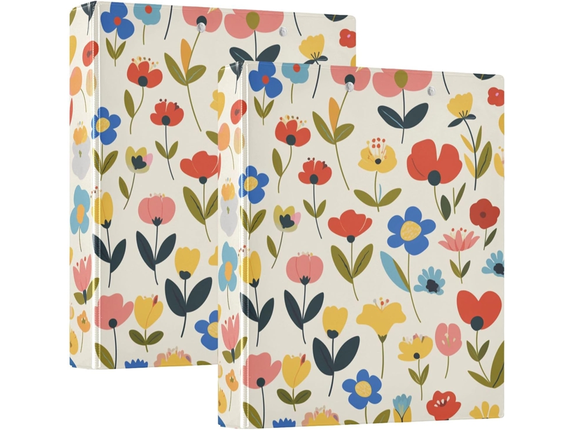 Pasta Escolar Fresh Safaris Flowers 3,8cm com Saco Interno, Pacote com 1 ou 2 Pacotes de Pastas Estéticas, 200 Folhas