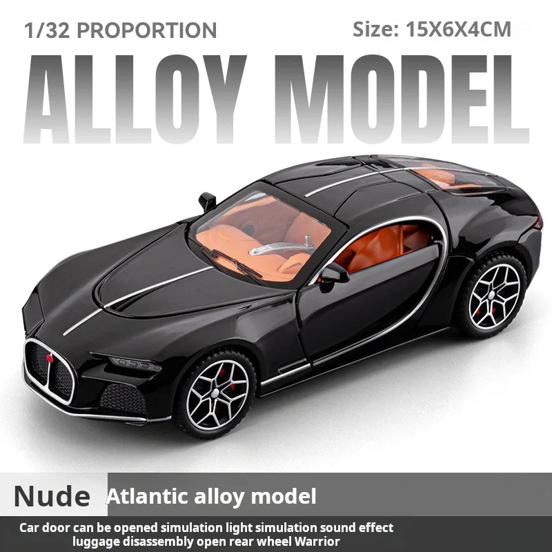 (preto) Réplica Em Escala 1:32 Do Clássico Bugatti Atlantic, Modelo Em Metal Fundido.