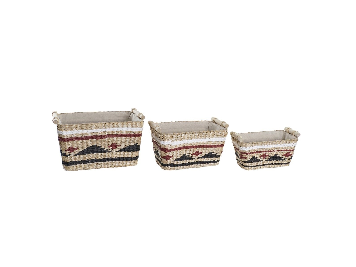 Jogo de Cestas DKD HOME DECOR Poliéster Colonial Fibra (39x27x24 cm)