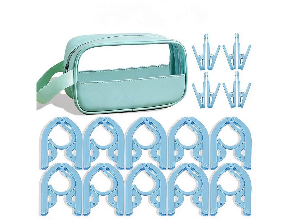 Conjunto Cabides Eifson Dobráveis Viagem 10 Cabides Com 8 Pregadores + Bolsa (azul)