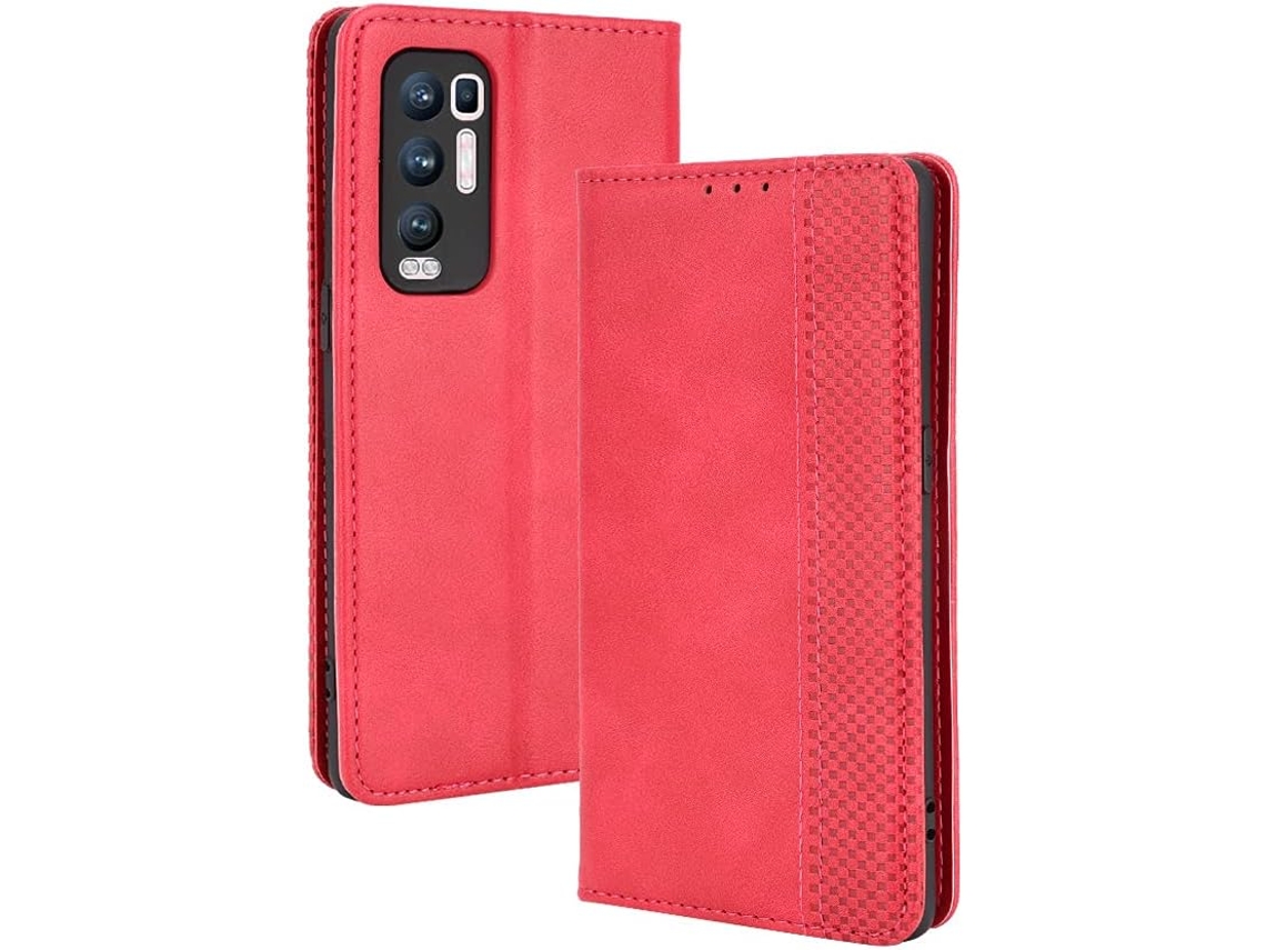 Capa Fólio Tipo Função Portacartões para Oppo Oppo Find X3 Neo HONGWE. Vermelho