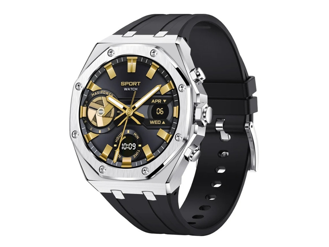 Smartwatch empresarial Bestvite com chamadas Bluetooth, tela grande, monitoramento de oxigênio no sangue, sono e saúde, prata