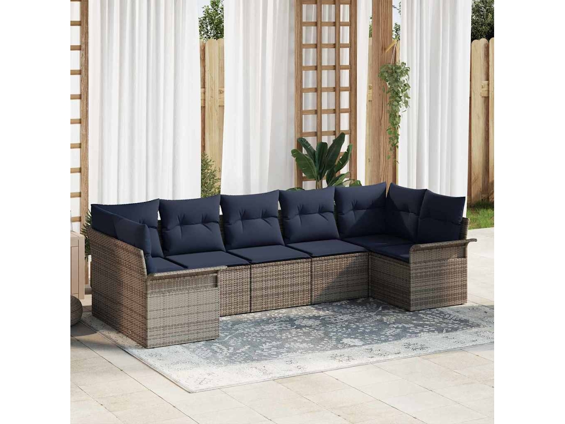 Vidaxl Conjunto De Sofá De Jardim 7 Unid. Cinzeto Vime Pe