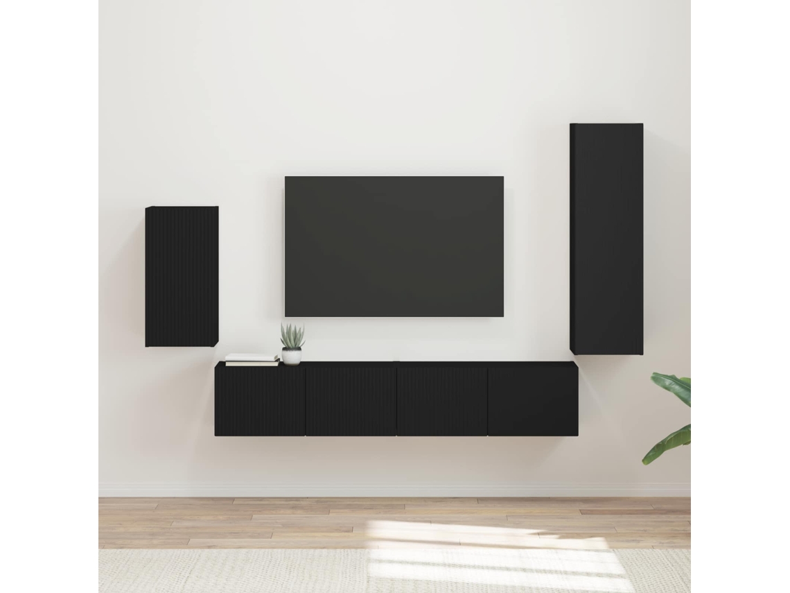 Vidaxl Conjunto De Móvel De Tv 4 Unid. Preto Derivados De Madeira